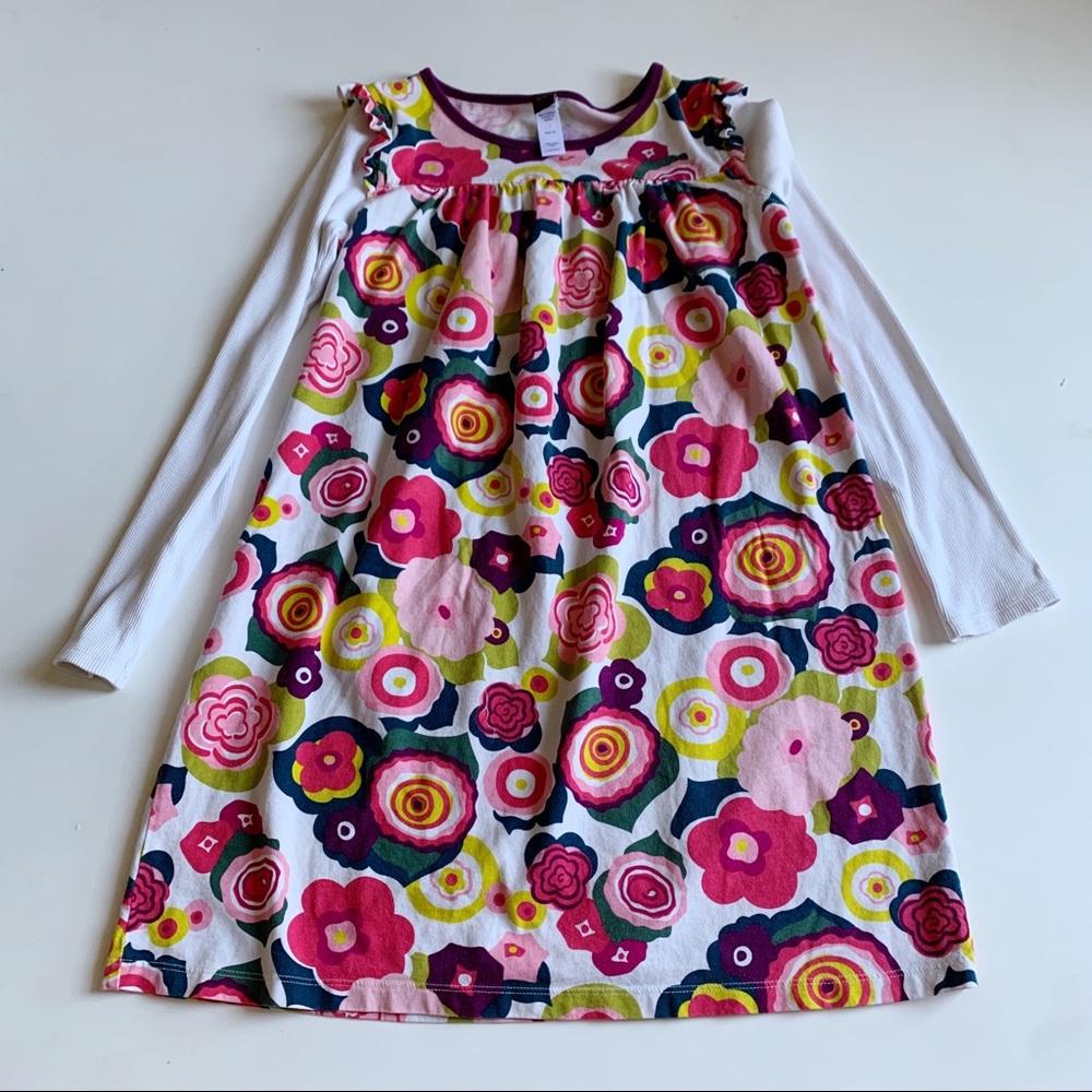 Tea Collection Girls Floral Long Sleeve Dress Tunic Ruffle Size 12